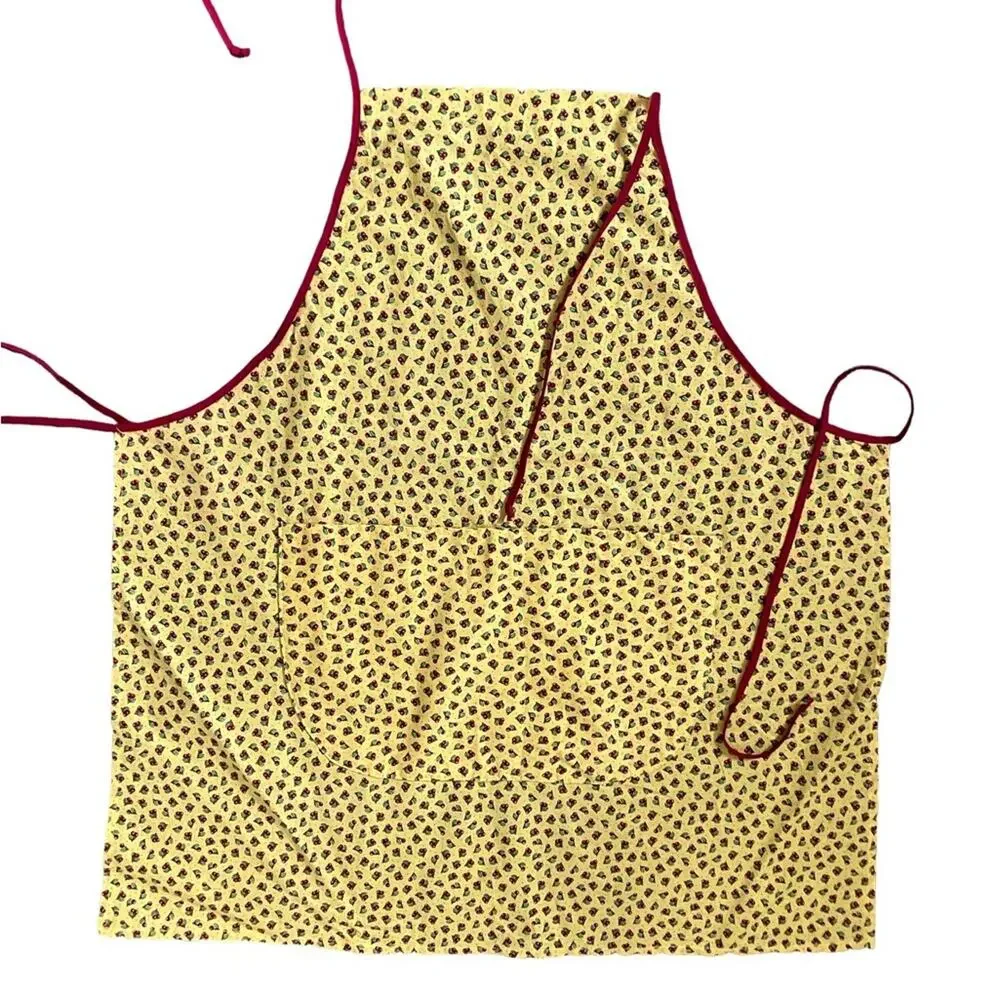 Yellow Patterned Kitchen Apron with Cherries